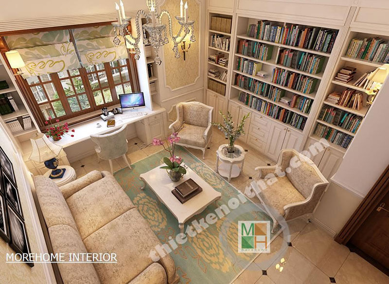 Mẫu sofa tân cổ điển bọc vải cho phòng đọc sách Mẫu nội thất biệt thự tân cổ điển