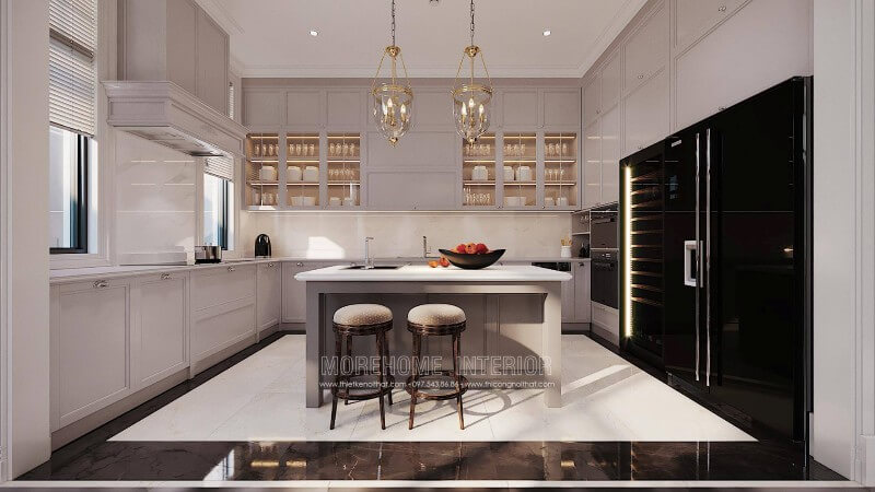 Tủ bếp chữ L phong cách hiện đại bằng gỗ cao cấp Tủ bếp hiện đại