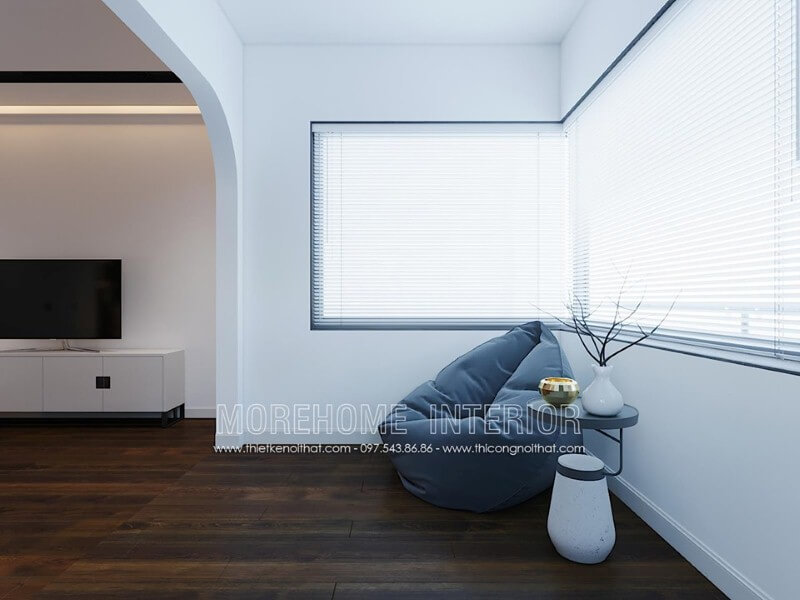 Sàn gỗ óc chó kết hợp cùng tường trắng đơn sắc giúp góc học tập trở nên rộng hơn, thông thoáng hơn. Thiết kế nội thất biệt thự