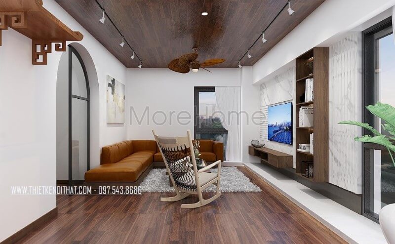 Phong cách thiết kế sang trọng với sắc cam nổi bật tạo nên không gian hiện đại, trẻ trung cho phòng khách biệt thự, nhà phố. Thiết kế nội thất phòng khách biệt thự