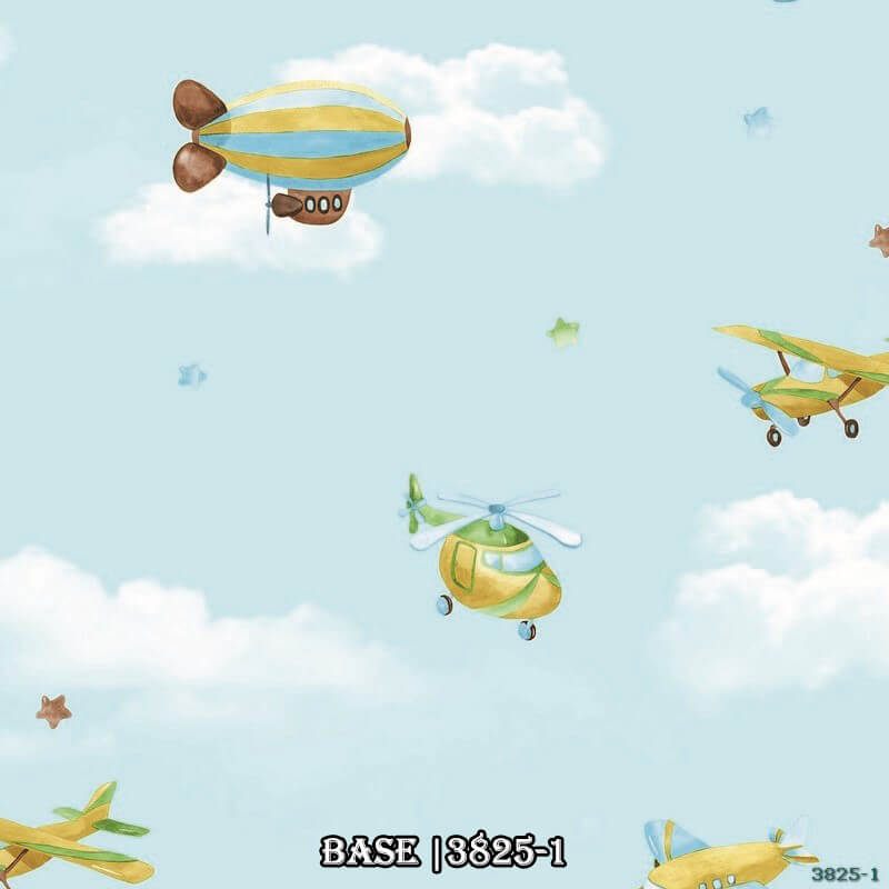Giấy dán tường trẻ em hình máy bay, khinh khí cầu 3825-1