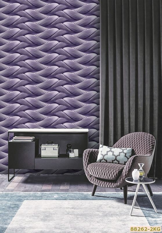 Giấy dán tường 3D màu tím với họa tiết là những sợi dây thừng được đan xen nhau tạo nên vẻ đẹp độc lạ cho không gian