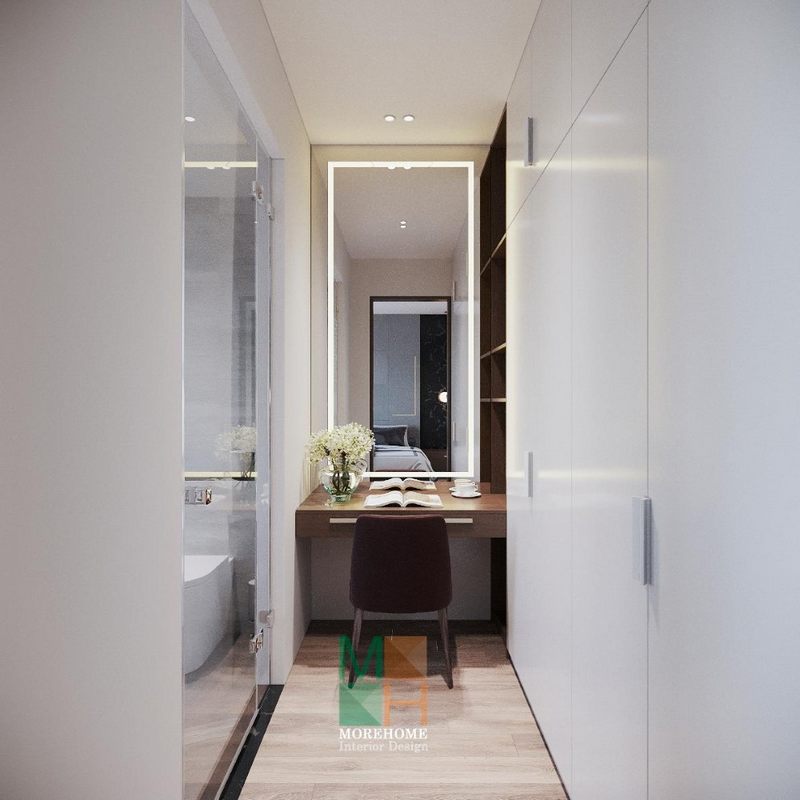 Bàn làm việc treo tường gỗ óc chó có ngăn kéo hiện đại tối ưu diện tích không gian.