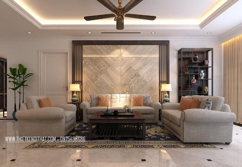 Đá ốp tường cao cấp, sang trọng được bao bọc bởi khung viền gỗ cắt cnc cách điệu mặc dù chỉ là những họa tiết thẳng nhưng chúng vẫn mang lại giá trị nghệ thuật rất cao, tạo điểm nhấn khó rời mắt cho căn nhà