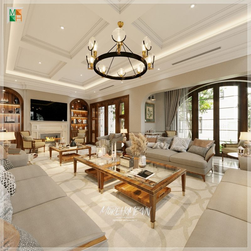 Bàn trà mặt kính với kiểu dáng thiết kế đơn giản nhưng lại cuốn hút và mang đến sự tiện nghi và sang trọng cho không gian sống của gia đình.